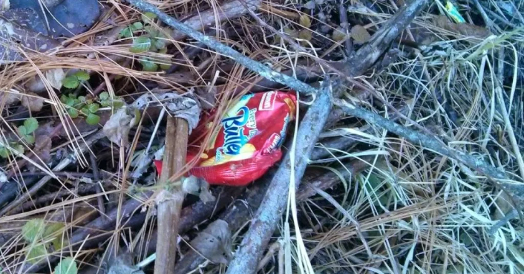 Een 30 jaar oude zak chips gevonden in de natuur en nog in tact.