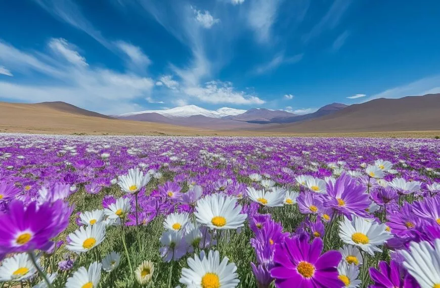 Verbluffende beelden tonen de droogste woestijn ter wereld die verandert in een bloemenzee